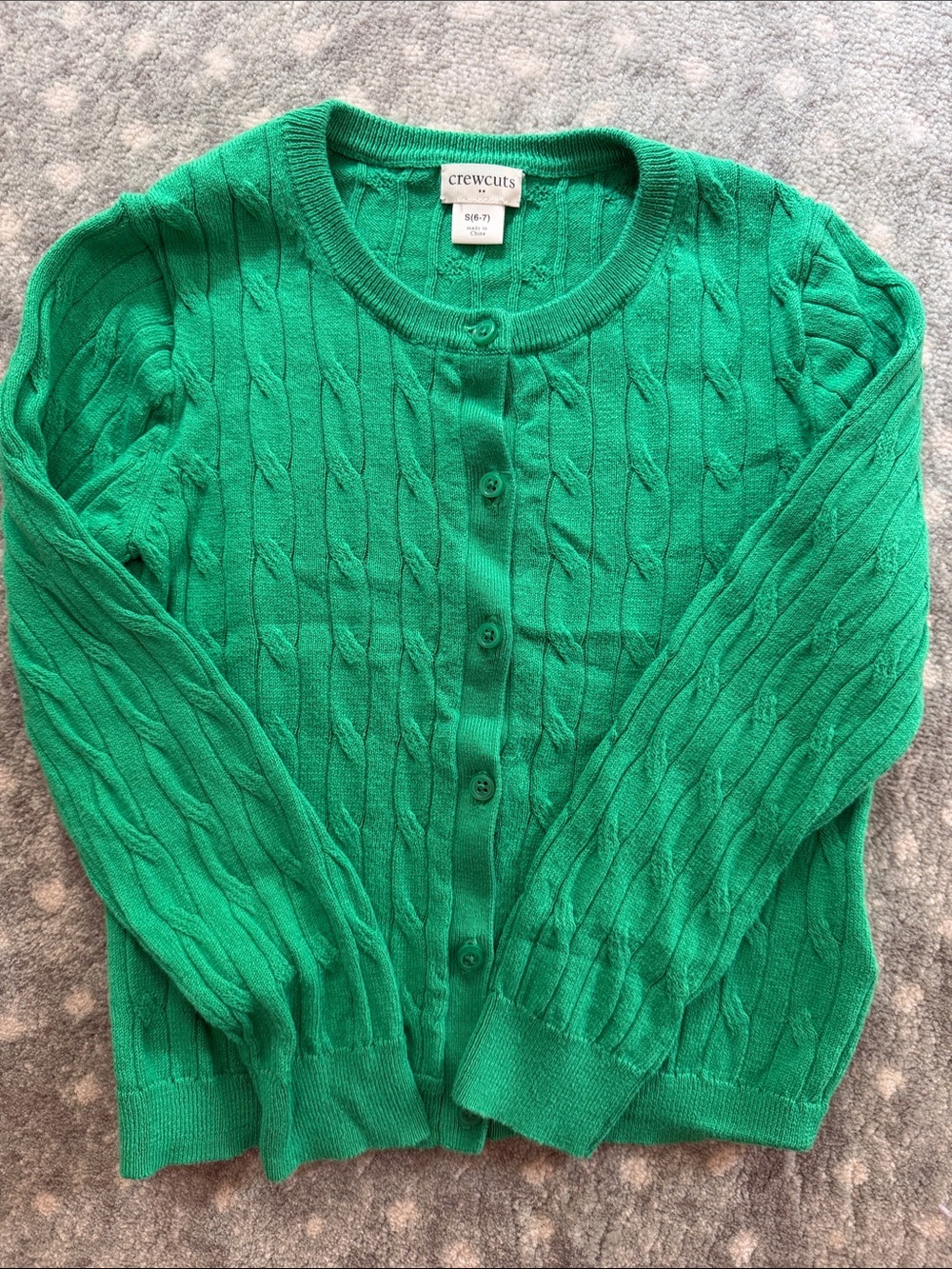 Crewcuts Girls Green Cable-Knit Button Cardigan